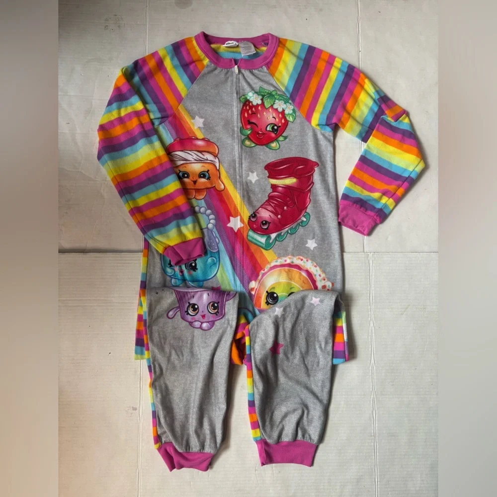 Shopkins Girls 14/16 Fleece Rainbow Footless Pajama Onesie Sleeper Colorful 2017 - Picture 3 of 10